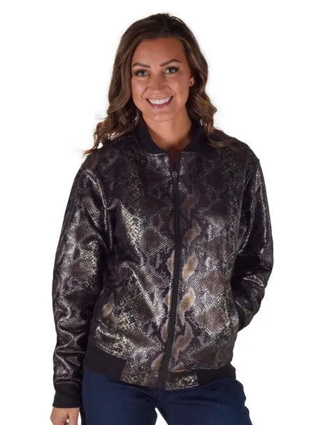 Smart Comfort Reliable Fit Cowgirl Tuff Womens Midweight Snakeskin Black Polyester Athletic Shell Jacket