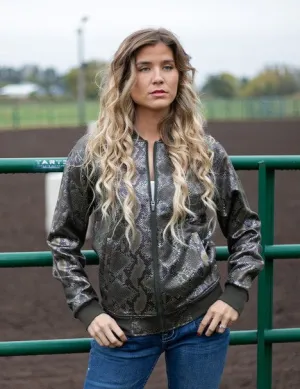 Cowgirl Tuff Womens Midweight Snakeskin Green Polyester Athletic Shell Jacket clean look Winter Warmth Student Outfit Textured Cowgirl Tuff Womens Midweight Snakeskin Green Polyester Athletic Shell Jacket