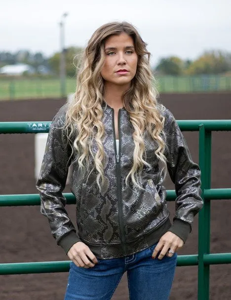 Sustainable Evening Stroll Casual Light Touch Cowgirl Tuff Womens Midweight Snakeskin Green Polyester Athletic Shell Jacket
