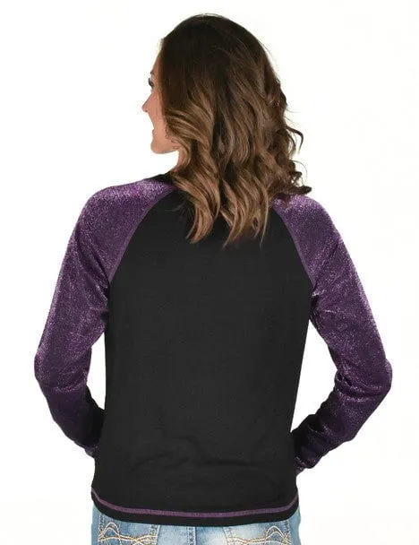 Cowgirl Tuff Womens Never Give Up Shimmer Purple Nylon L/S T-Shirt Stylish Fit
