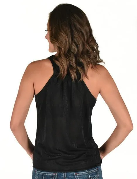 Cowgirl Tuff Womens Shimmer Breathe Black Nylon S/L Tank Top Friends Meetup Social Meetup