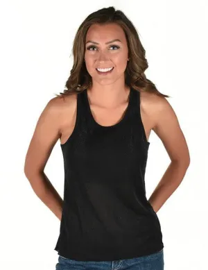 Cowgirl Tuff Womens Shimmer Breathe Black Nylon S/L Tank Top Business casual bohemian flair Cowgirl Tuff Womens Shimmer Breathe Black Nylon S/L Tank Top
