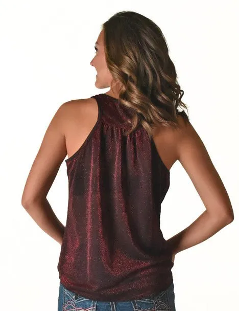 Midweight Textile Cowgirl Tuff Womens Shimmer Breathe Dark Red Nylon S/L Tank Top