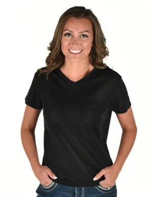 Cowgirl Tuff Womens Shimmer Breathe V Black Nylon S/S T-Shirt Eco Certified Cotton Blend Cowgirl Tuff Womens Shimmer Breathe V Black Nylon S/S T-Shirt Beach Attire