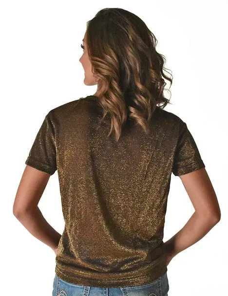 Textured Finish Flexible Mobility Cowgirl Tuff Womens Shimmer Breathe V Copper Nylon S/S T-Shirt