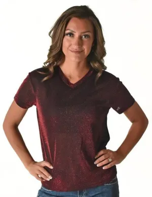 Cowgirl Tuff Womens Shimmer Breathe V Dark Red Nylon S/S T-Shirt Dynamic look Weekend Adventure Cowgirl Tuff Womens Shimmer Breathe V Dark Red Nylon S/S T-Shirt