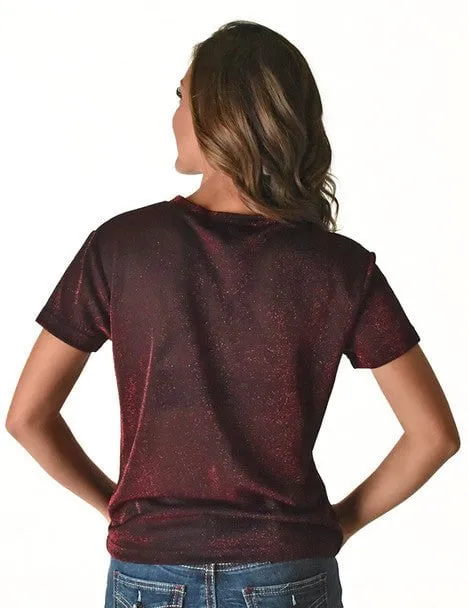 Simple Layer Cowgirl Tuff Womens Shimmer Breathe V Dark Red Nylon S/S T-Shirt