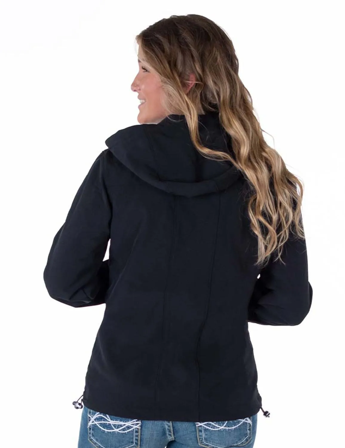 Cowgirl Tuff Womens Stretch Black Nylon Softshell Jacket Relaxed Waist Minimalist Rainy Day Vintage Lover