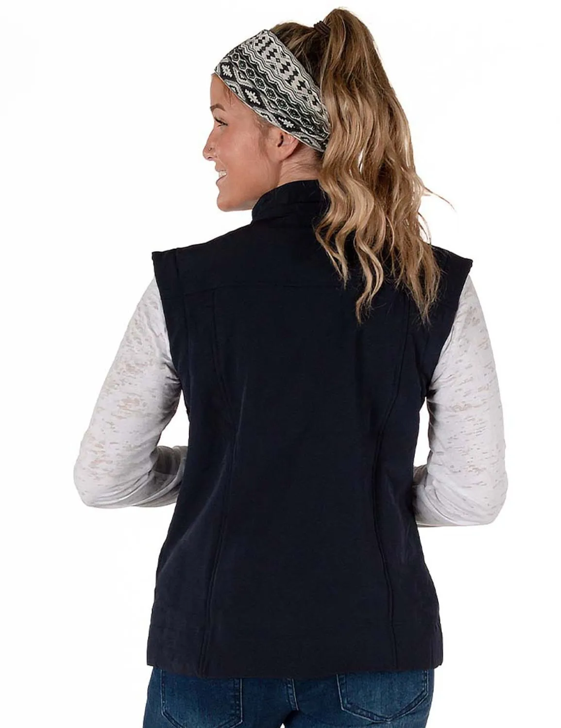 Winter Warmth Sustainable Cowgirl Tuff Womens Stretch Navy Nylon Softshell Vest