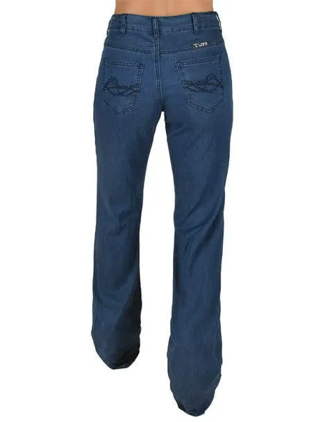 Cowgirl Tuff Womens UltraBreathe Wide Leg Dark Wash Lyocell Jeans No Fuss Fit Smooth Feel