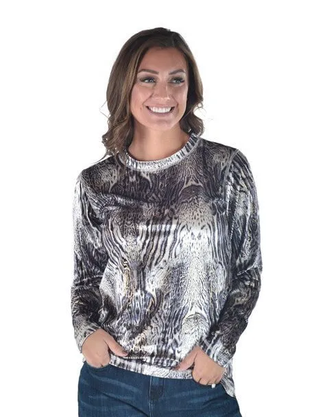 Button Fly Option Premium Professional Wear Unisex Wear Cowgirl Tuff Womens Velvet Heavier Weight Gray Poly/Spandex L/S T-Shirt
