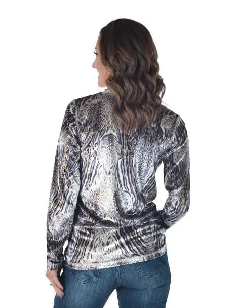 Cowgirl Tuff Womens Velvet Heavier Weight Gray Poly/Spandex L/S T-Shirt Office Wear Chill Outfit Date Night