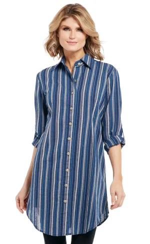 Cowgirl Up Womens Blue/Grey Cotton Blend Navajo Stripe Duster Dress L/S Sharp Twist Couple Look Work Ready Cowgirl Up Womens Blue/Grey Cotton Blend Navajo Stripe Duster Dress L/S