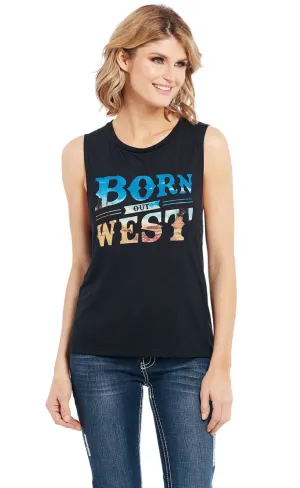 Cowgirl Up Womens Born Out West Muscle Black Polyester S/L T-Shirt Travel-friendly Cowgirl Up Womens Born Out West Muscle Black Polyester S/L T-Shirt Lightweight Material Casual Hangout