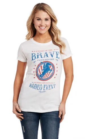 Cowgirl Up Womens Brave Crew Neck White 100% Cotton S/S T-Shirt Checkered Style Smooth zipper closure Cowgirl Up Womens Brave Crew Neck White 100% Cotton S/S T-Shirt