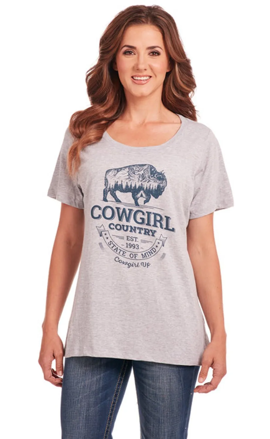 Chill Layer Cowgirl Up Womens Country Scoop Neck Heather Grey 100% Cotton S/S T-Shirt