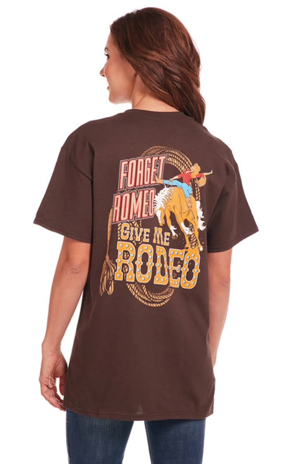 Cowgirl Up Womens Give Me Rodeo Boyfriend Chocolate 100% Cotton S/S T-Shirt Smooth Zipper Design