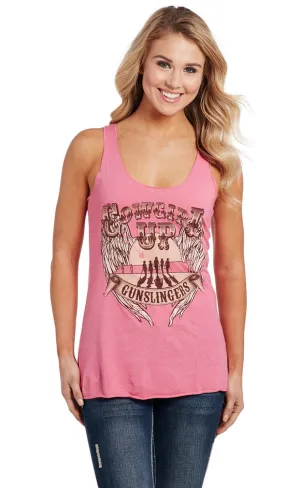 Cowgirl Up Womens Gunslingers Raw Edge Pink Cotton Blend S/L Tank Top Sustainable Fabric Cowgirl Up Womens Gunslingers Raw Edge Pink Cotton Blend S/L Tank Top Premium Style quick dry