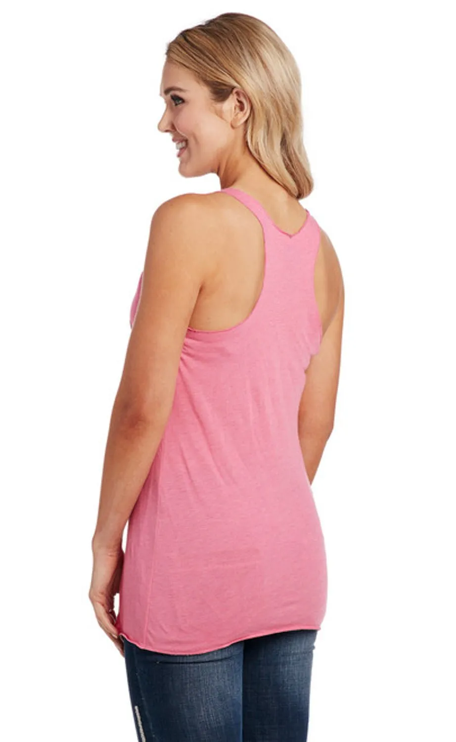 Cowgirl Up Womens Gunslingers Raw Edge Pink Cotton Blend S/L Tank Top Stretchy Cloth Airflow Ventilation System