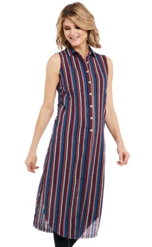Cowgirl Up Womens Multi-Color Cotton Blend Striped Duster Dress S/L Iconic Finish Traveler Gear Brunch Outfit Casual Friday Streetwear Fan Night Out Cowgirl Up Womens Multi-Color Cotton Blend Striped Duster Dress S/L