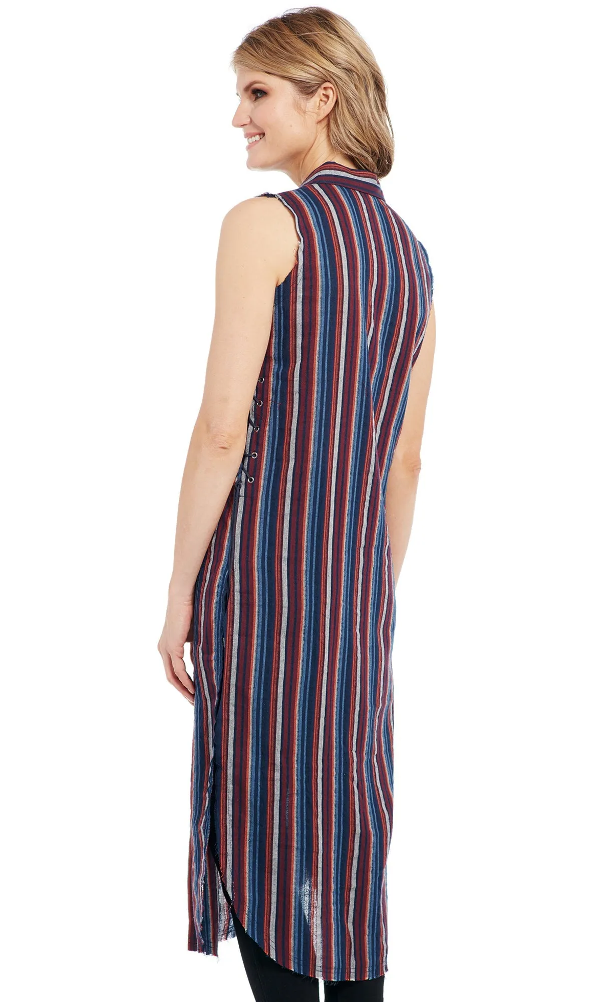 Cowgirl Up Womens Multi-Color Cotton Blend Striped Duster Dress S/L Comfortable Waistband Spring Mood Elegant City Walk
