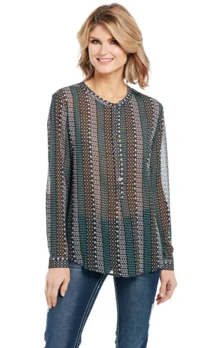 Cowgirl Up Womens Multi-Color Polyester Convertible Print Blouse L/S Sleek Stitch Balanced Fit Cowgirl Up Womens Multi-Color Polyester Convertible Print Blouse L/S