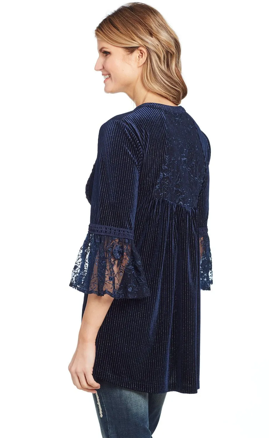 Wrinkle Resistant Artistic Design Cowgirl Up Womens Navy Polyester Layered Western Tunic S/S
