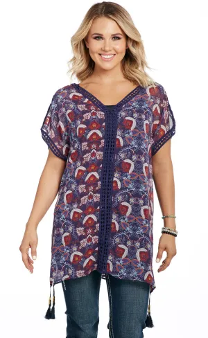 Cowgirl Up Womens Purple Multi Polyester Tassel Kaftan Tunic S/S Back Pleat Cowgirl Up Womens Purple Multi Polyester Tassel Kaftan Tunic S/S Warm Layers Functional Wear