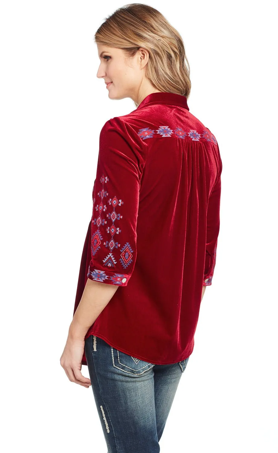 Cowgirl Up Womens Red Polyester Geometric Blouse S/S Relaxed Style Smart Casual Minimalist Style Go-to Wear