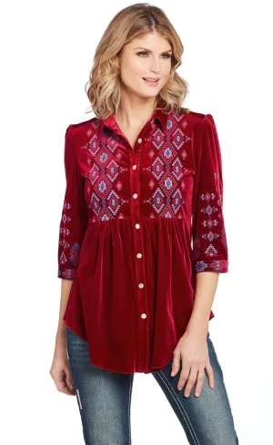 Cowgirl Up Womens Red Polyester Geometric Blouse S/S hypoallergenic Minimalist fashion Refined Aesthetic Cowgirl Up Womens Red Polyester Geometric Blouse S/S