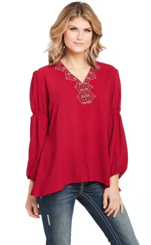 Cowgirl Up Womens Red Polyester Geometric Ruched Tunic L/S Fade Design Cowgirl Up Womens Red Polyester Geometric Ruched Tunic L/S Perfect Basic Flexible Comfort