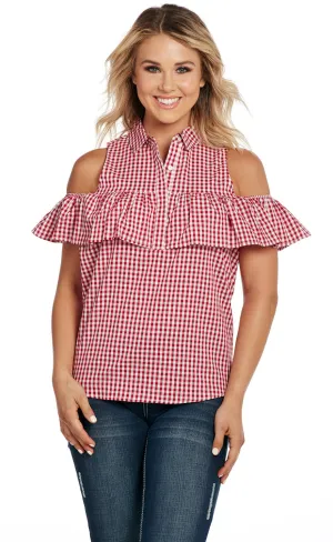 Cowgirl Up Womens Red/White 100% Cotton Gingham Flounce Tank Top S/L Sweat Absorbent Cowgirl Up Womens Red/White 100% Cotton Gingham Flounce Tank Top S/L Anti Pilling Surface