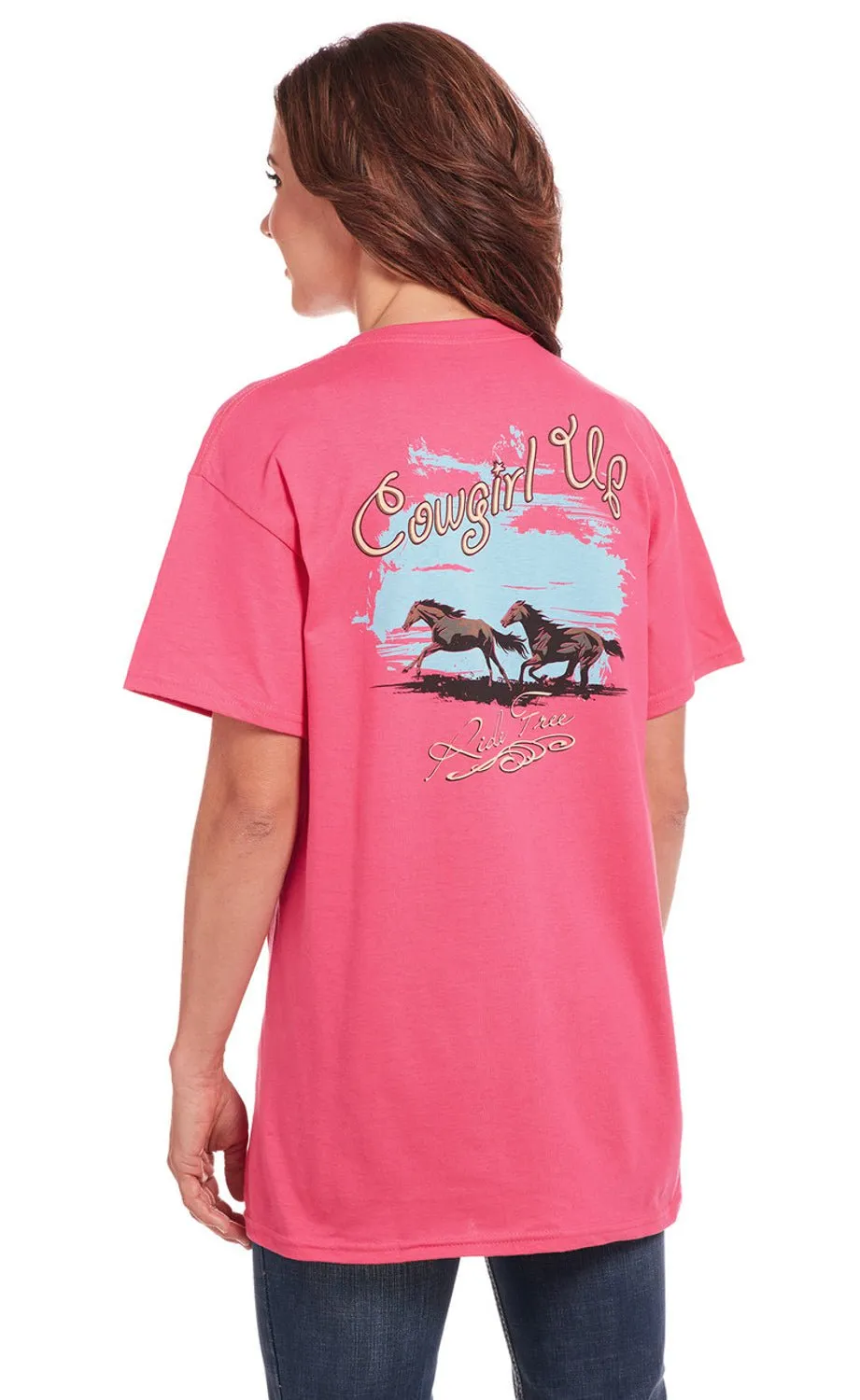 Abrasion Resistant Edging Cowgirl Up Womens Roam Free Boyfriend Pink 100% Cotton S/S T-Shirt