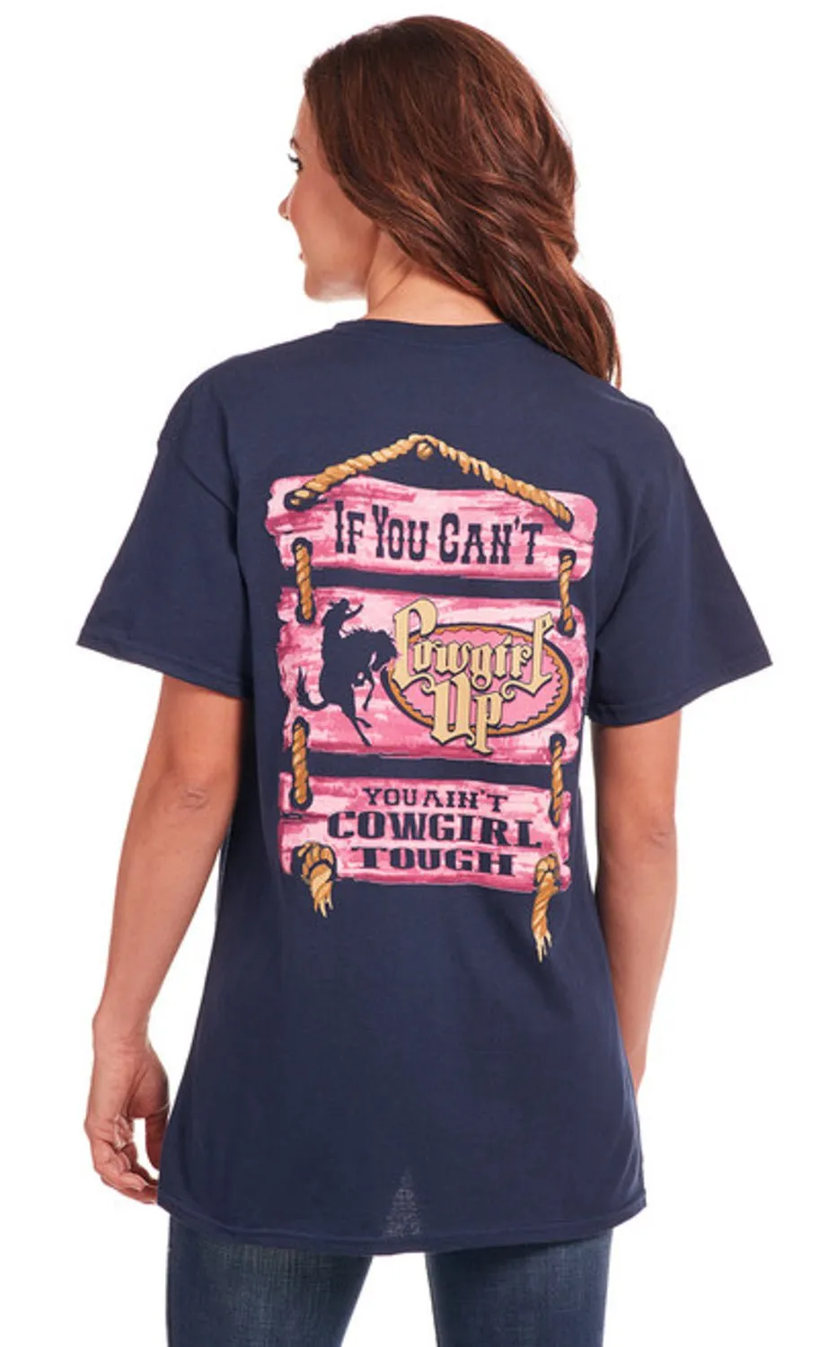 Compact Fold Design Cowgirl Up Womens Tough Boyfriend Navy 100% Cotton S/S T-Shirt