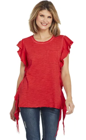Cowgirl Up Womens Vintage Red 100% Cotton Pocket Top Tunic S/L Warm Fabric Relaxed Wear Cowgirl Up Womens Vintage Red 100% Cotton Pocket Top Tunic S/L
