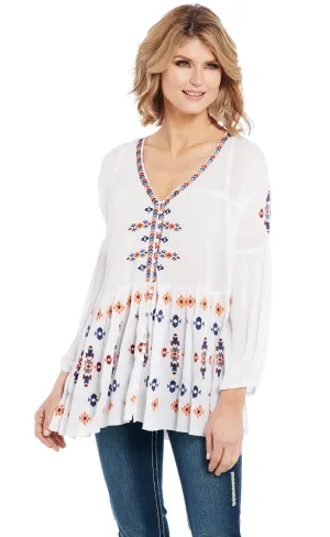 Cowgirl Up Womens White Multi 100% Rayon Embroidered Tunic L/S Chic Comfort Cowgirl Up Womens White Multi 100% Rayon Embroidered Tunic L/S Stretch Road Trip Brunch Outfit Outdoor Adventure Earthy