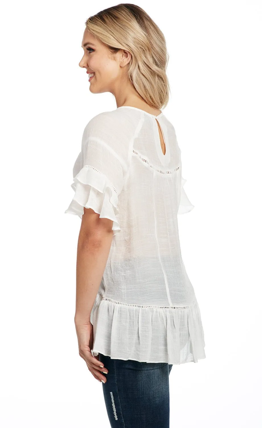 Cowgirl Up Womens White Rayon Two Tier Tunic S/S Comfortable Wear Country Charm