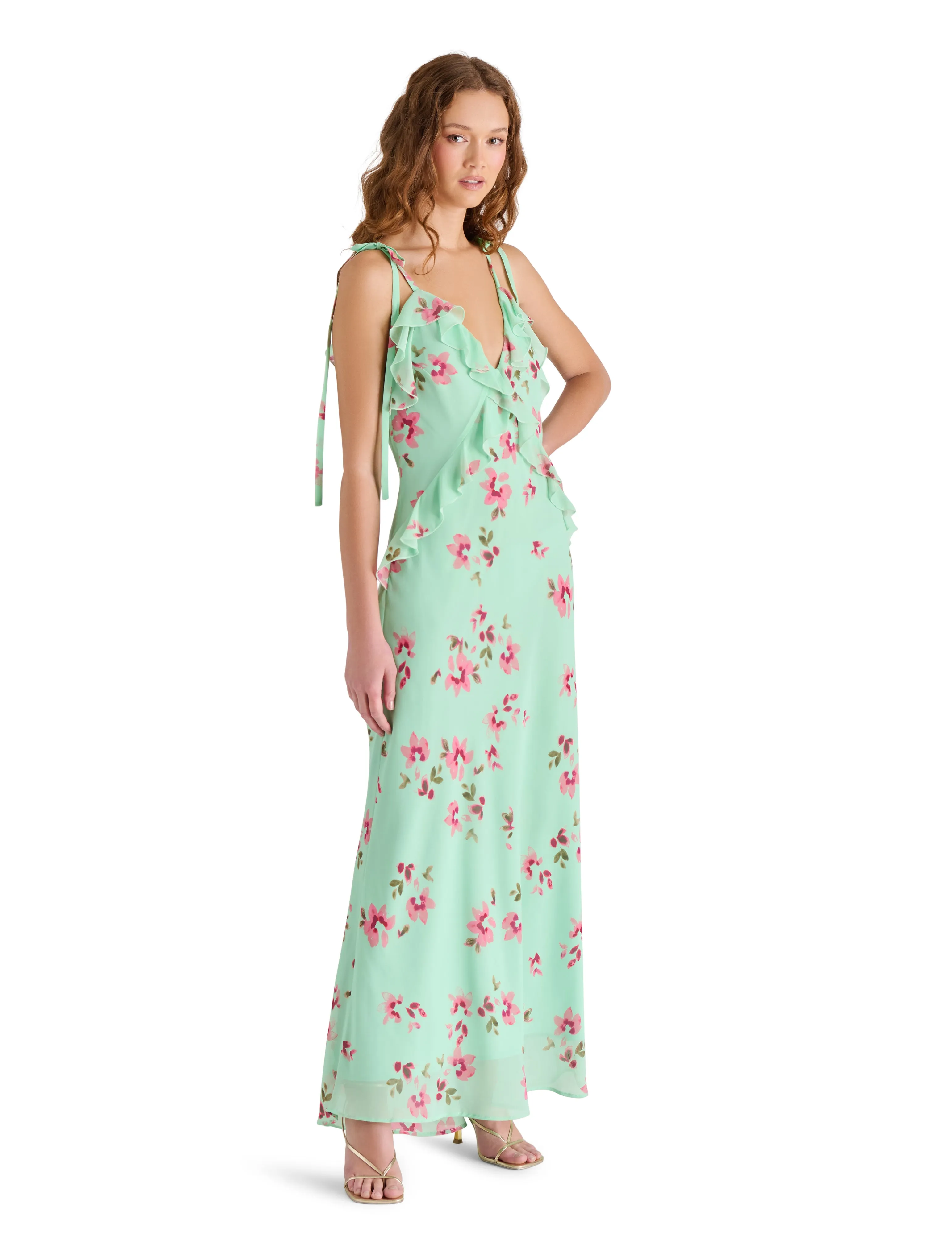 Adalina Dress in Mint Floral Soft-touch daywear Trendy Vibe