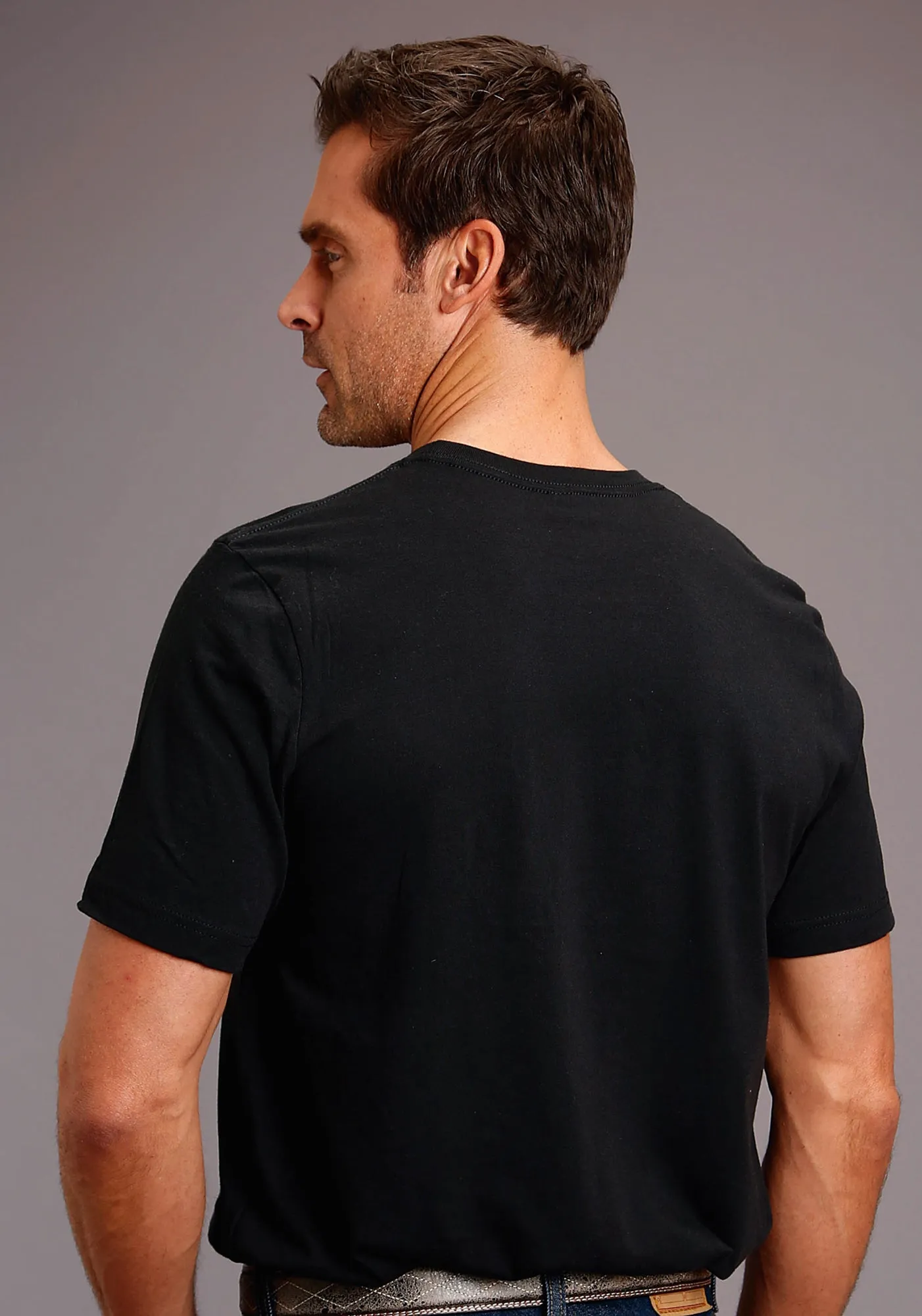 Year-Round Wear Stetson Mens Black 100% Cotton Man On Horse S/S T-Shirt