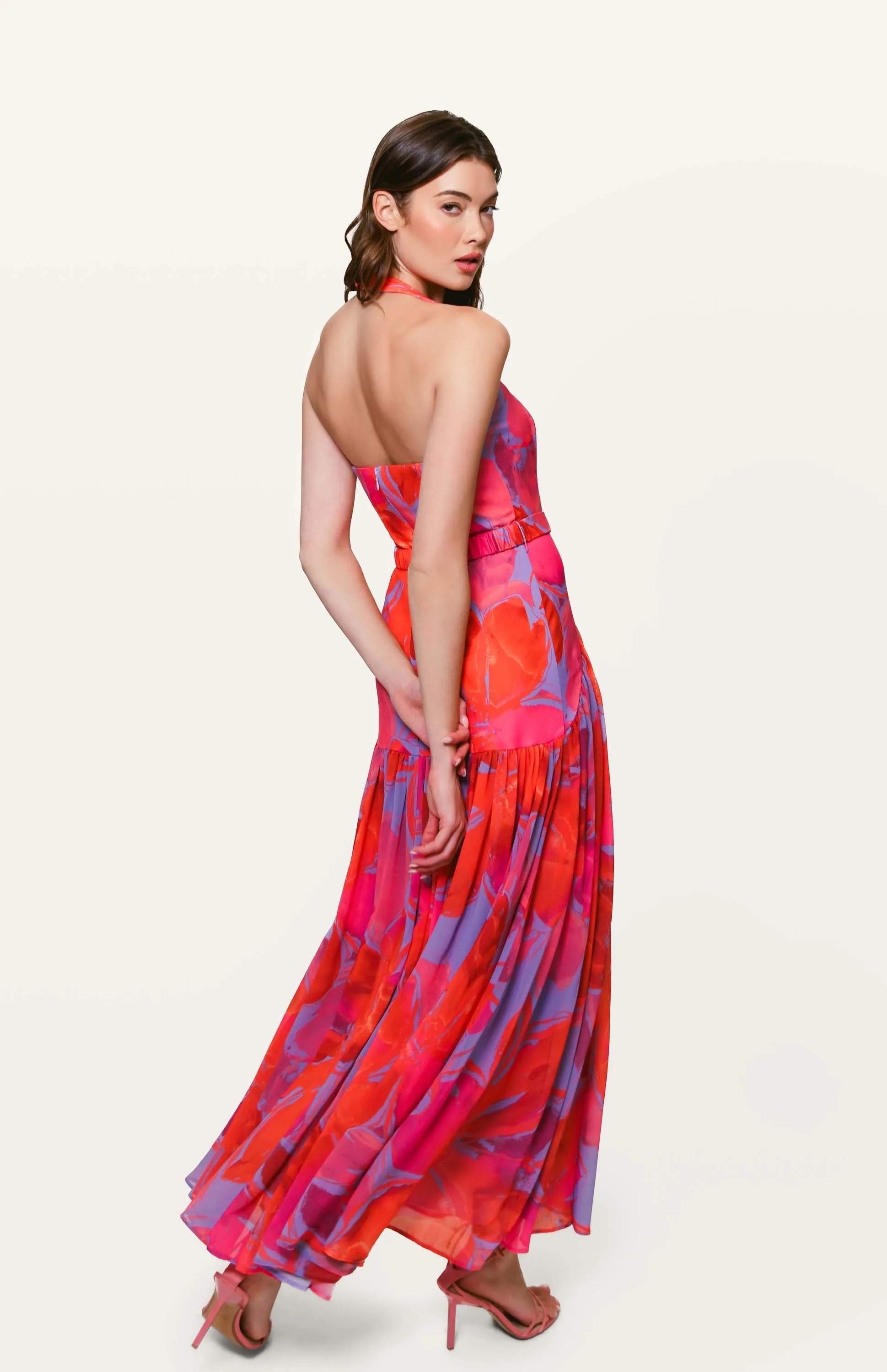 Urban Light Aza Halter Maxi Dress in Purple Watercolor Gardenia