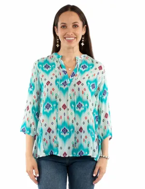 Cozy Option Scully Womens Vibrant Mandarin Collar Aqua Viscose 3/4 Sleeve S/S Blouse Scully Womens Vibrant Mandarin Collar Aqua Viscose 3/4 Sleeve S/S Blouse Holiday Outfit