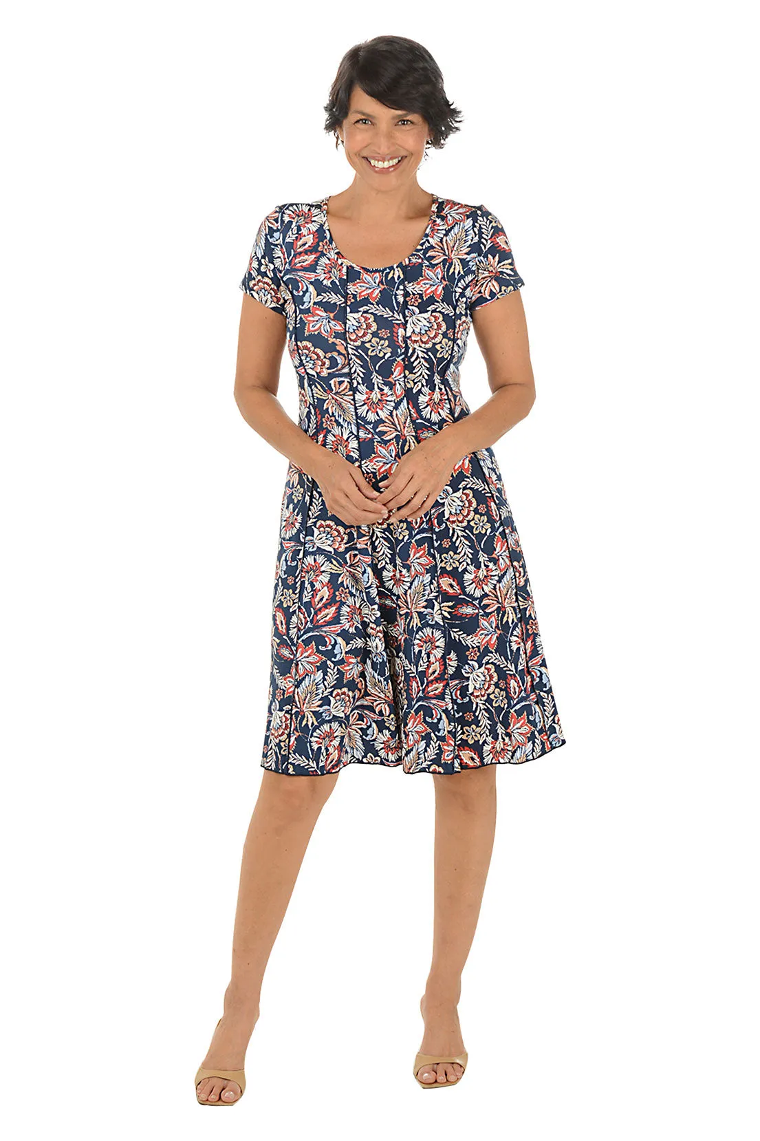 Elegant holiday wear Melaleuca Puff Print Seamed Dress