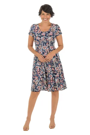 Cozy Silhouette Melaleuca Puff Print Seamed Dress Elegant holiday wear Melaleuca Puff Print Seamed Dress
