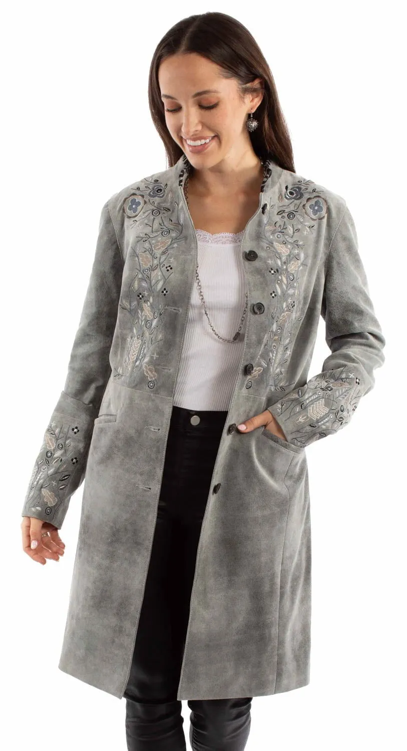 Scully Womens Sleek Knee High Grey Leather Leather Jacket Chic Appearance Bartack Stitching