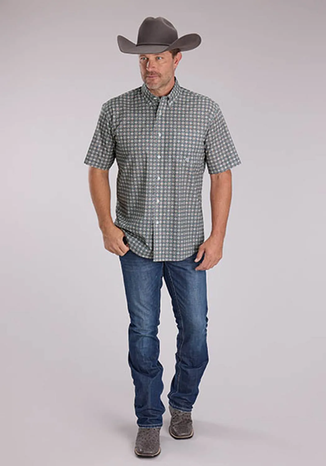 Roper Mens 2501 Medallion Foulard Grey 100% Cotton 1 Pkt S/S Shirt Anniversary Special