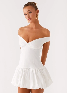 Cozy and Chic Endless Romance Off Shoulder Mini Dress - White Polished Edge Unique Cut Endless Romance Off Shoulder Mini Dress - White