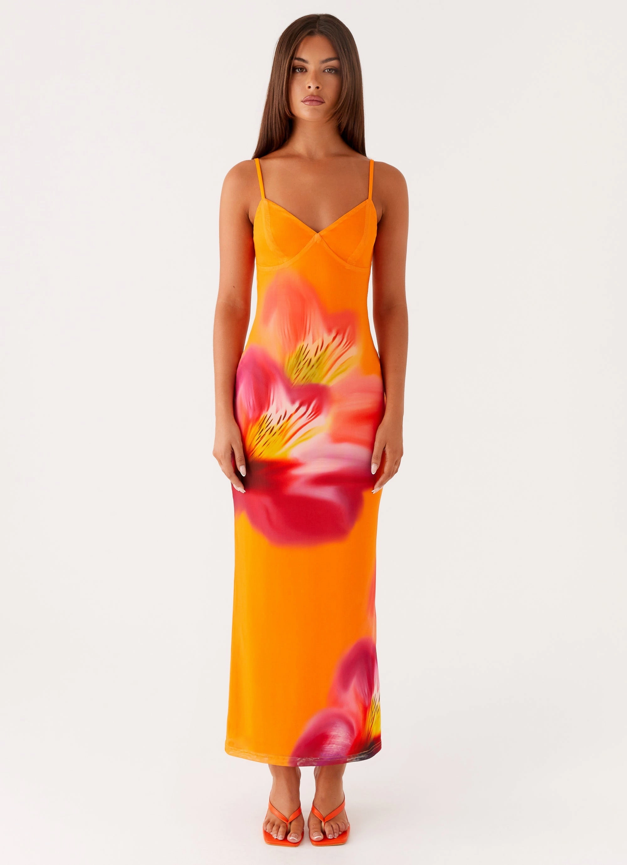 Kasey Midi Dress - Orange Tropical Perfect Shape Bold Fashion