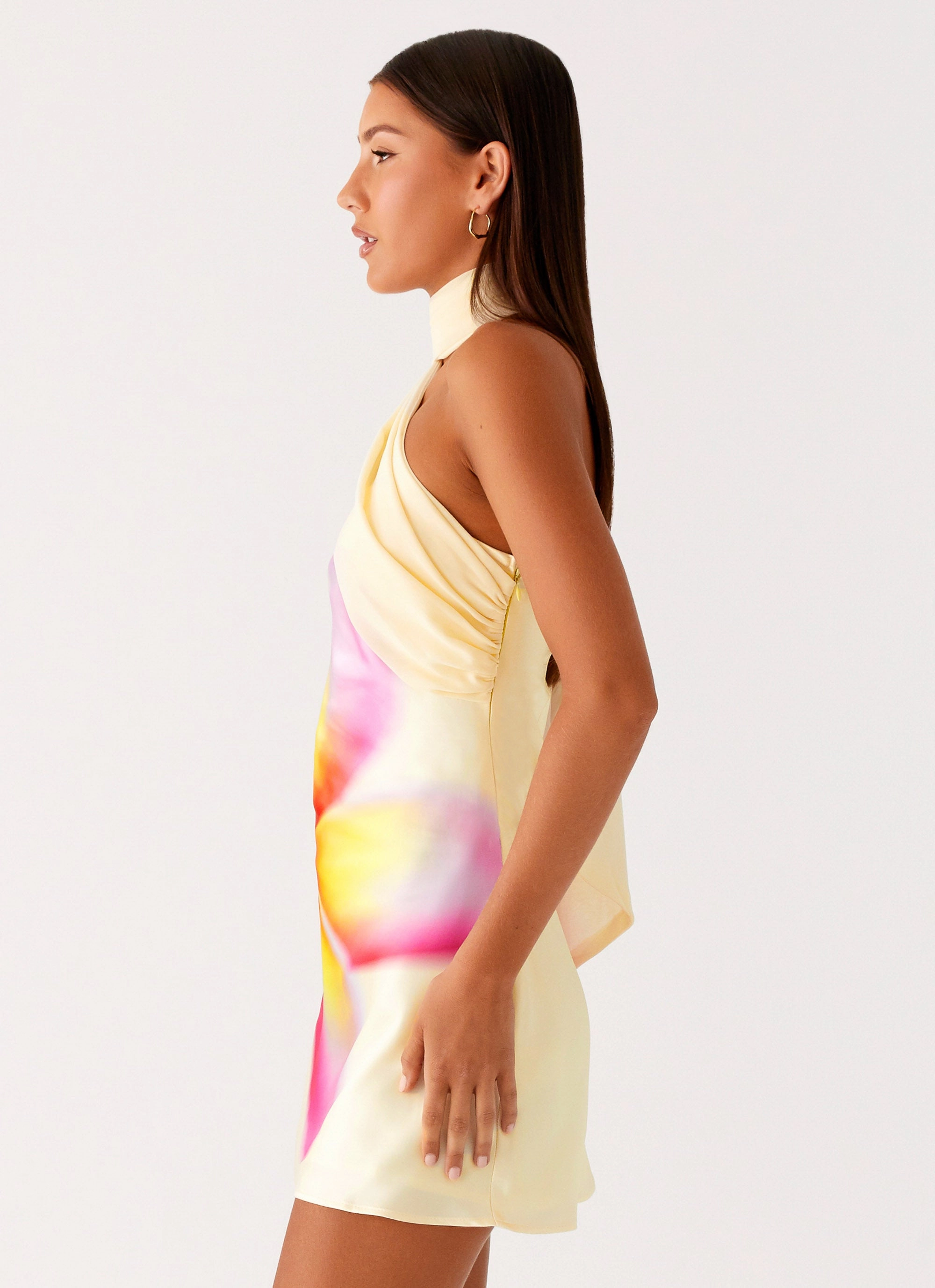 Fresh Style Isa Scarf Satin Mini Dress - Frangipani Yellow