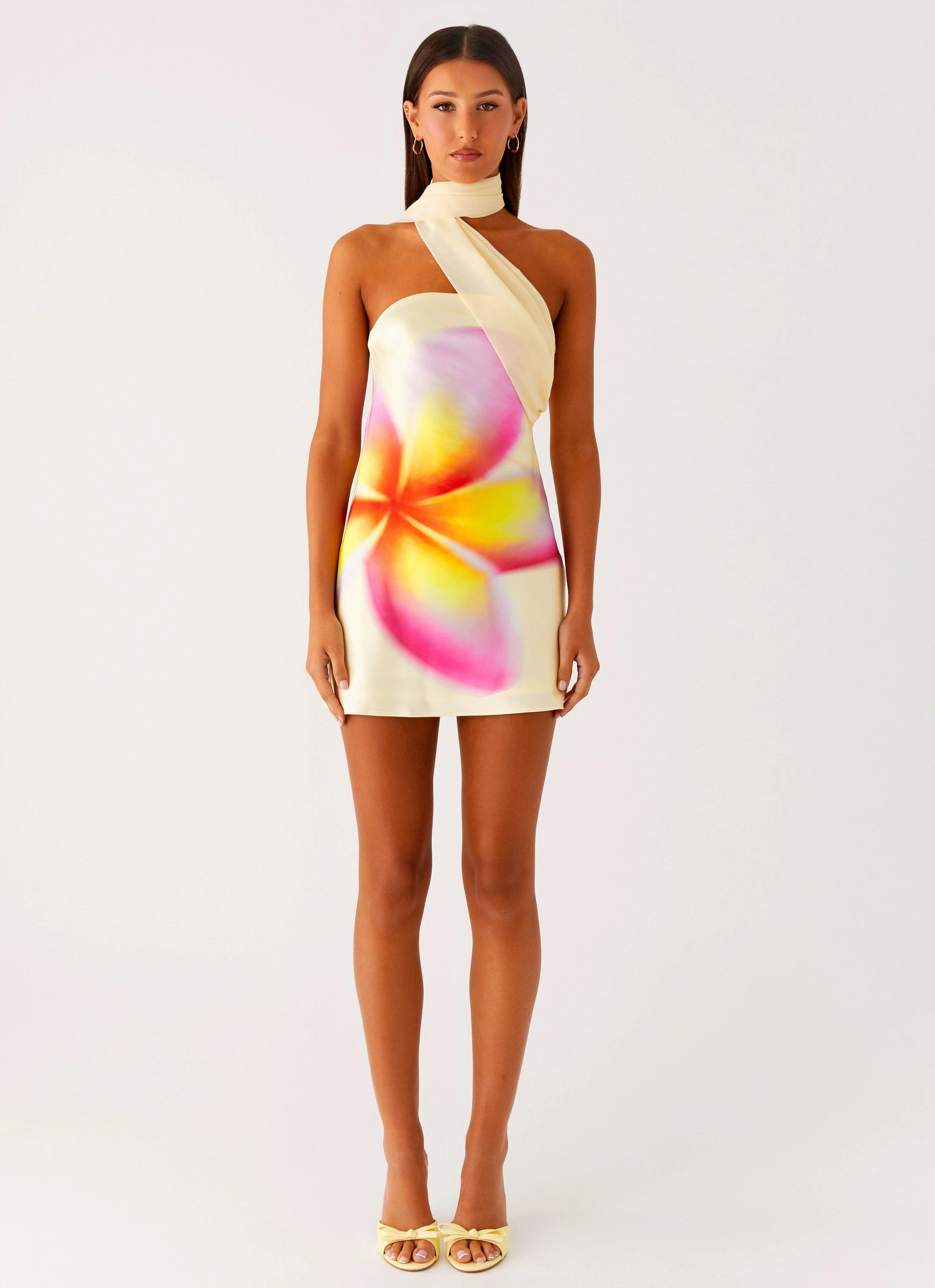 ContrastStitching Isa Scarf Satin Mini Dress - Frangipani Yellow