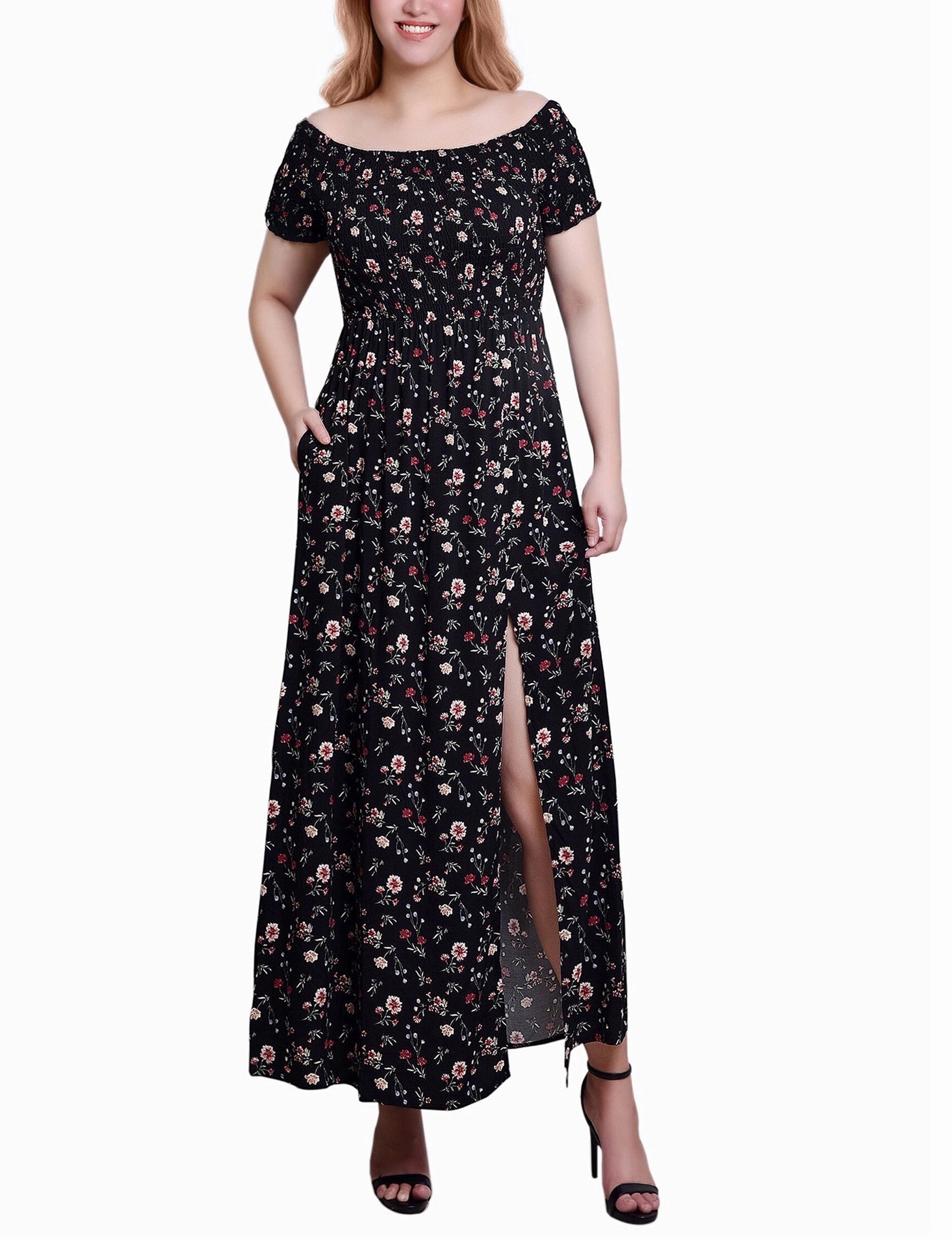 Water-Repellent-Finish Cotton-Blend Smocked Bodice Maxi Dress
